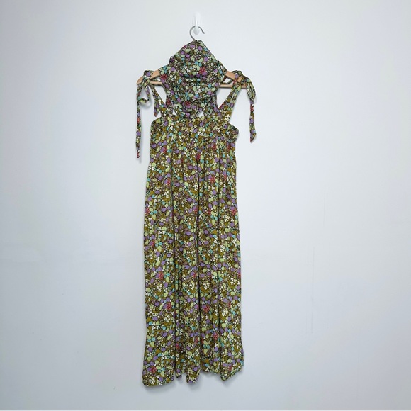 Vintage Handmade Midi Dress Size UK 6 XS Green Floral Trapeze Sleeveless - Picture 10 of 13